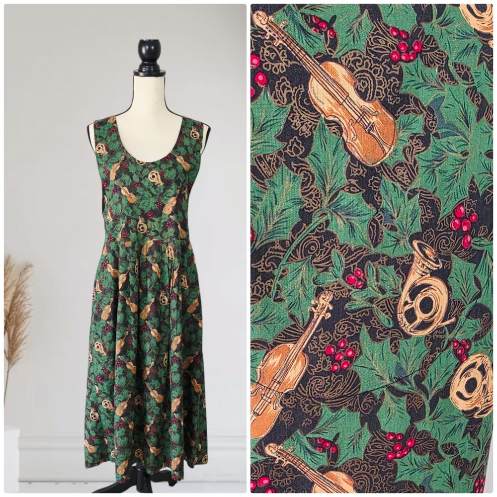 Vintage Brynn Connelly Music Print Sleeveless Midi Dress Size 6